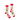 Pair of Christmas-themed socks with red cuffs on a white background
