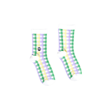 Mardi Gras Gingham Mid Crew Socks - Bonfolk