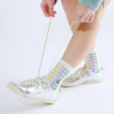 Mardi Gras Gingham Mid Crew Socks - Bonfolk