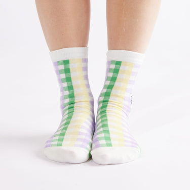 Mardi Gras Gingham Mid Crew Socks - Bonfolk