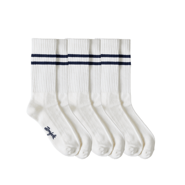 Retro Stripe Crew Socks 3 Pack - Cloud White - Bonfolk