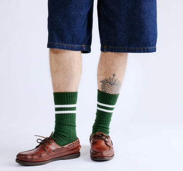 Retro Stripe Crew Socks 3 Pack - Hunter Green - Bonfolk