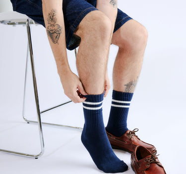 Retro Stripe Crew Socks 3 Pack - Navy - Bonfolk