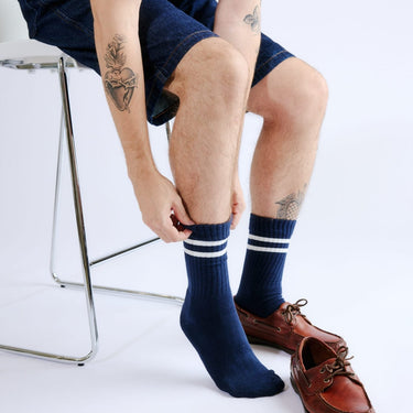 Retro Stripe Crew Socks 3 Pack - Navy - Bonfolk